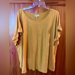 Max Studio Mustard Ruffle Sleeve Blouse